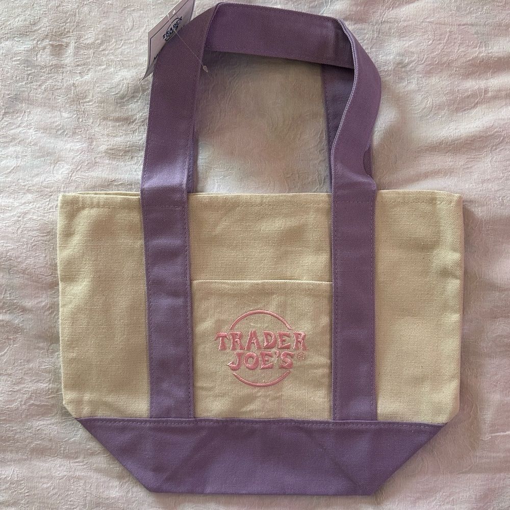 Trader Joe’s Mini Logo Tote Pastel Purple Small Grocery Shopping Bag Canvas